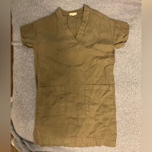 100% linen olive mini dress